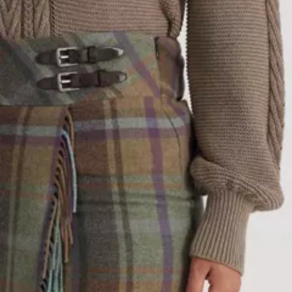 Lauren Ralph Lauren Plaid Fringe Trim Tweed Mini Skirt - Picture 10 of 10